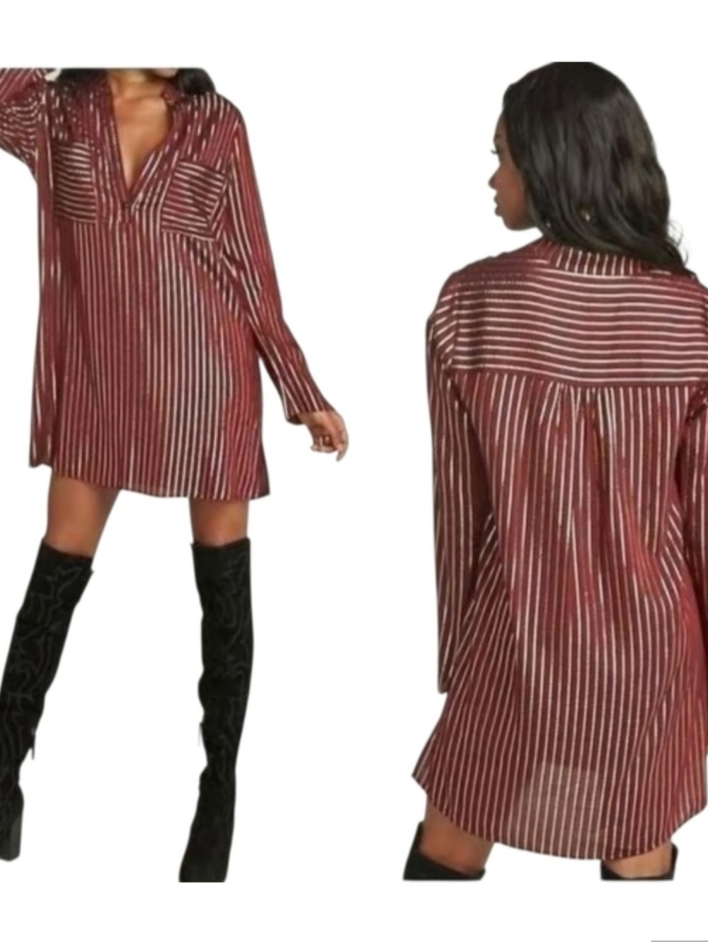 Show Me Your MuMu Maribelle Shirt Dress In a Late Night Red And Gold Stripe XS